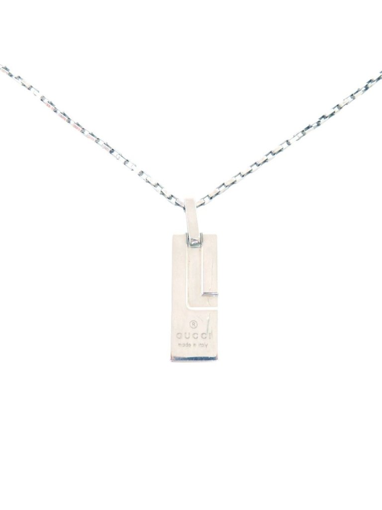 Gucci Logo Plate 925 Sterling Silver Necklace Pendant